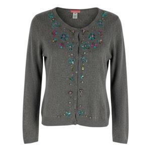 Glam Souls Cashmere Wool Blend Cardigan Rhinestone Brown Size S/M